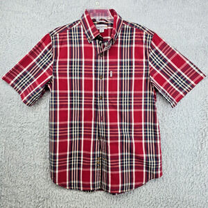 Carhartt Shirt Mens Medium Red Plaid Button Down Relaxed Fit Short Sleeve Cotton